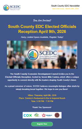 South County EDC news for March 20th, 2026 SCEDC